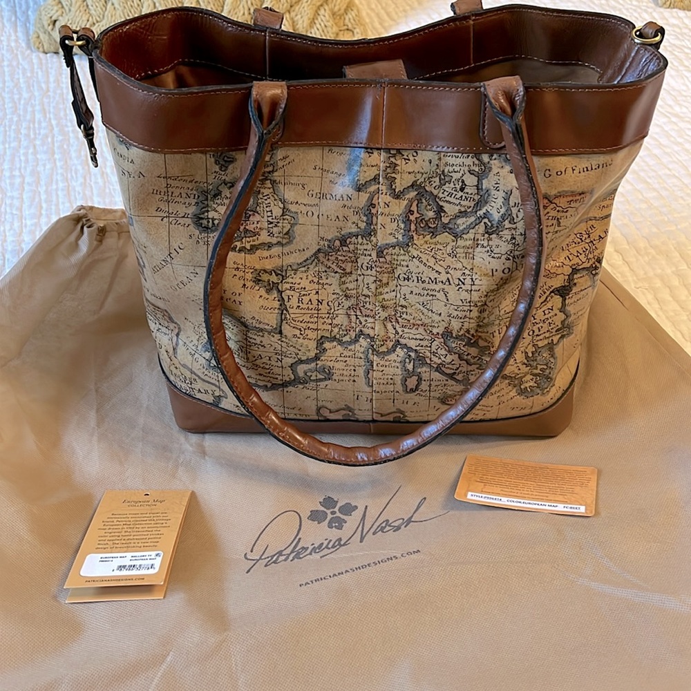 Patricia Nash Convertable Leather Tote European Map